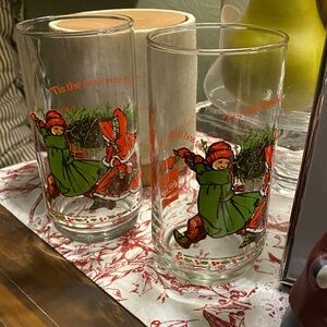 Festive Vintage Holly Hobbie Holiday Glasses with Red and Green Design (2)